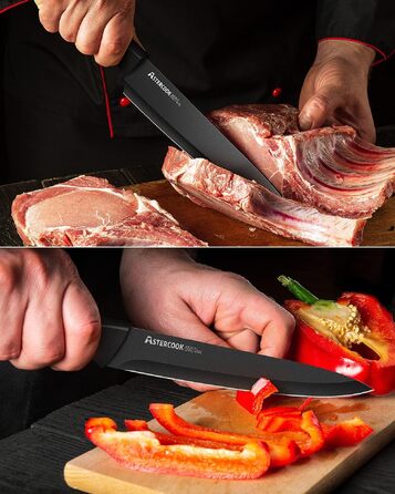 Набір кухонних ножів Astercook з підставкою та вбудованим точилом, 15 предметів, нержавіюча сталь, чорний