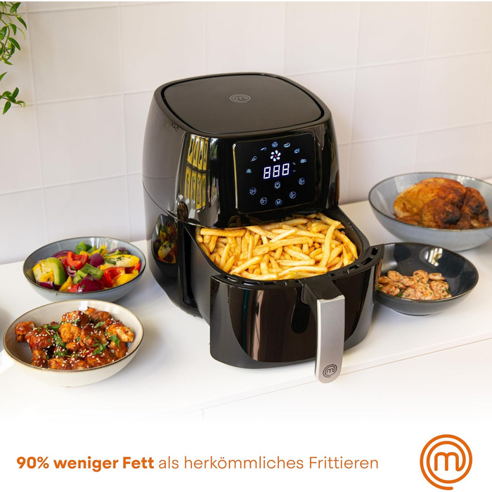 Аерофритюрниця MasterChef 4.5л-5.5л Airfryer 1400W з цифровим сенсорним керуванням, 7 програм, функція розігріву та підігріву, 80-200°C, для 2-4 осіб