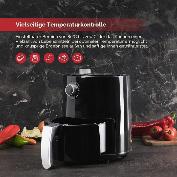 Аерофритюрниця SwissHome PETIT 2.5Л, 1200Вт, без олії, таймер 30 хв, регулювання температури 80-200°C, знімний кошик