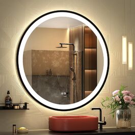 Дзеркало з LED сенсором, кругле, з індукційним датчиком руху, для макіяжу, з підсвічуванням, регульоване освітлення, антизапарник, водонепроникне (IP44), для ванної кімнати, настінне, діаметр 70 см