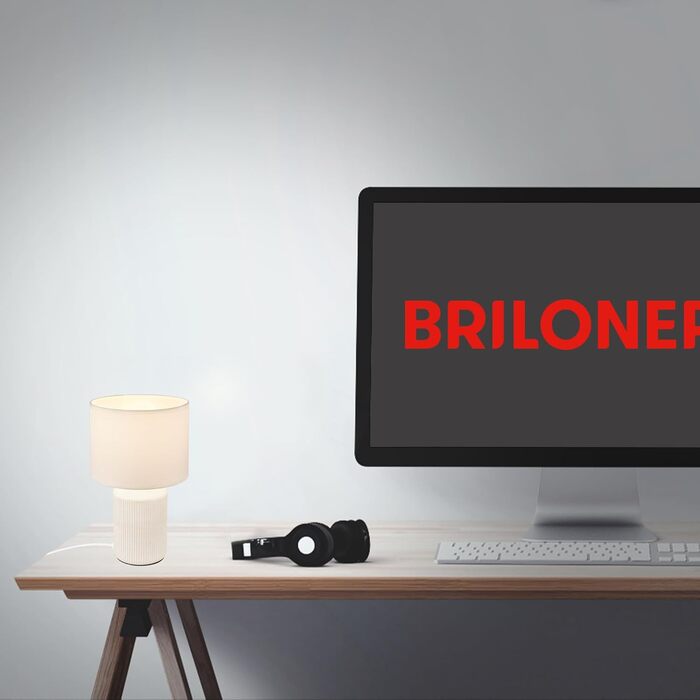 Настільна лампа BRILONER з тканинним абажуром, керамічною основою, вимикачем на шнурі, для спальні, вітальні, кабінету, 22x37,5 см, біла