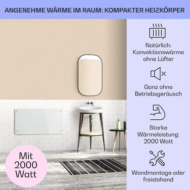 Електрообігрівач Klarstein Bornholm Curved Smart 2000 Вт, конвекторний, настінний або підлоговий, економний, керування через додаток, білий, з термостатом, безшумний