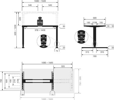 Електричний письмовий стіл boho office 120x80 см, регульований по висоті, 2 мотори, телескопічний механізм, пам’ять позицій, чорний колір RAL9005, стільниця Multiplex