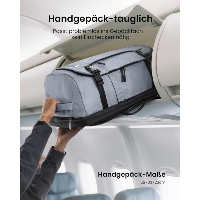 Дорожній рюкзак tomtoc 28L/40L для подорожей та перельотів, TSA-сумісна ручна поклажа, сірий Ripstop