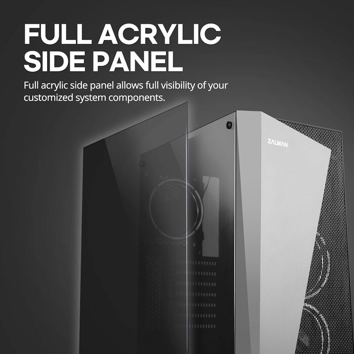 Корпус для ПК Zalman S4 Plus Mid Tower ATX, акрилова панель, 3x RGB 120мм вентилятори, чорний