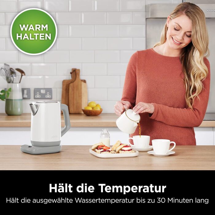 Електричний чайник Ninja Perfect Temperature, 1.7L, LED-дисплей, швидке кип'ятіння, регулювання температури, білий KT200EUWH