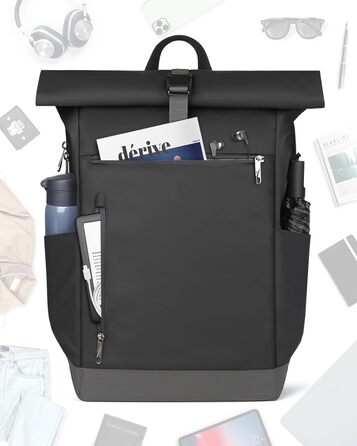 Рюкзак Inateck RollTop 25-30 л, чорний, для чоловіків і жінок, велосипедний, міський, для ноутбука 17