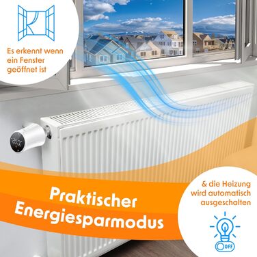 KESSER® WiFi термостат на радіатор опалення з керуванням через додаток Smart Home | Комплект з 6 вентилів для опалення, сумісний з Alexa та Google Assistant | Економія енергії та коштів, білий