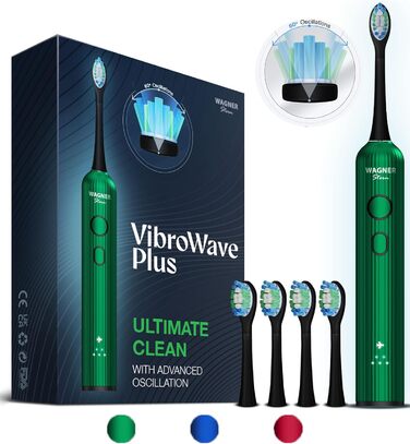Електрична зубна щітка Wagner Stern VibroWave Plus з 4 насадками, водонепроникна IPX7 (Mint Mirage)