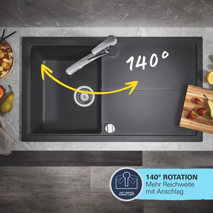 Змішувач кухонний GROHE Start Eco з плоским виливом, поворотний на 140°, хром (31685000)