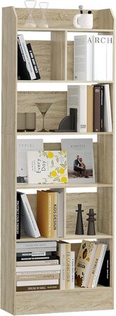 Стильний стелаж для книг Hzuaneri з 6 секціями, білий (Eichenbeige), 24 x 60 x 170 см | Для вітальні, офісу, спальні