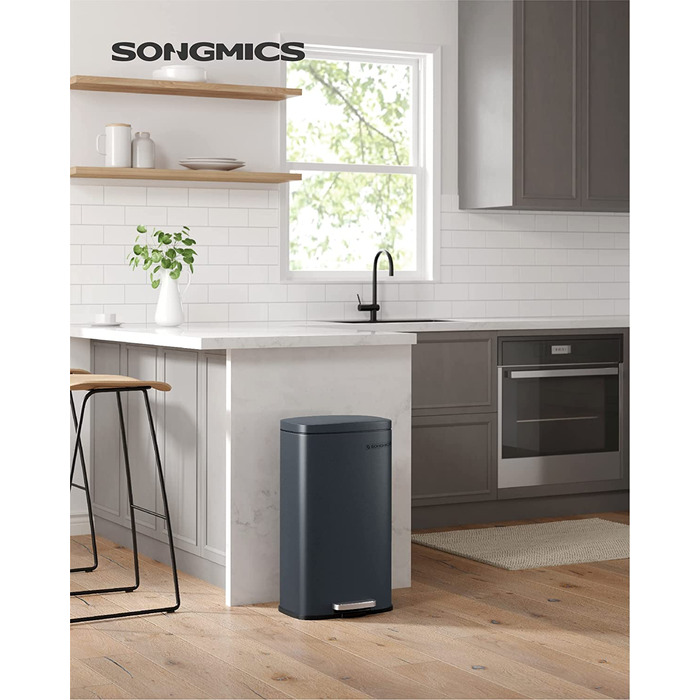 Кухонний смітник SONGMICS 30 л, сталевий, з педаллю, м'яке закривання, внутрішнє відро, сірий