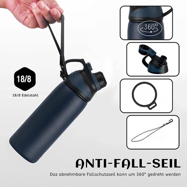 Термобутиль Fjbottle зі сталі нержавіючої з магнітною кришкою, герметична спортивна пляшка для води та напоїв (BPA-free), підходить для газованих напоїв, темно-синя, 1000 мл