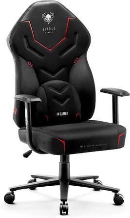 Ігрове крісло Diablo X-Gamer 2.0, тканина, ергономічне, з поперековою подушкою, м'якими підлокітниками, чорне, 128x68x55 см