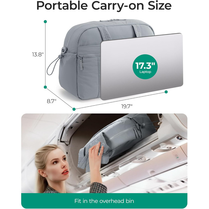 Спортивна сумка-даффл BAGMART Puffer на 24 л для жінок, містка сумка для подорожей та вікендів (темно-сіра, L)