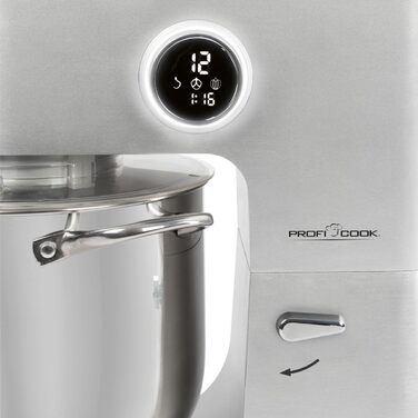 Кухонний комбайн ProfiCook з чашею з нержавіючої сталі Міксер XXXL 10 л з двигуном 1500 Вт Гак і віночок Тістоміс Бризковик з заливним отвором PC-KM 1096 (12 літрів з нержавіючої сталі)