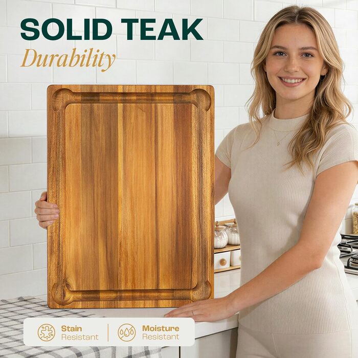 Дошка обробна Yes4All з акації для кухні 43x33x3.5 см, з жолобком для соку, середнього розміру, попередньо оброблена олією