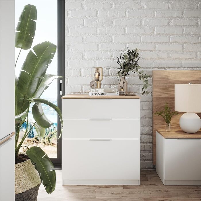 Комод Vicco Betti 80x90 см, білий/сонома, з 3 шухлядами
