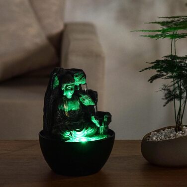 Декоративний кімнатний фонтан Будда з LED-підсвіткою, водоспад, Zen Feng Shui, Revata Zen'Light, 18 см – подарунок для дому, талісман на удачу