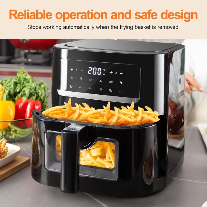 Аерофритюрниця Air Fryer з вікном, міні-духовка з двома зонами приготування, сенсорне керування, 15 програм та функція Sync Finish