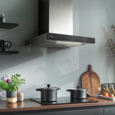 Витяжка для кухні KKT KOLBE FLAT6006ED 60 см, сталь та чорне скло, з WLAN, сенсорним керуванням та режимами відводу/рециркуляції повітря