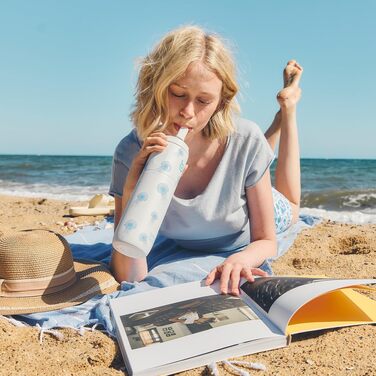 Термопляшка для води Stupid Jellyfish 750 мл з трубочкою, кришкою та ручкою, герметична, BPA-free, з подвійними стінками (дизайн: Корова)