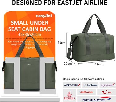 ECOHUB дорожня сумка 30 л, ручна поклажа 45x36x20 см для Easyjet, складна спортивна сумка з відділенням для вологих речей, для жінок і чоловіків, зелена