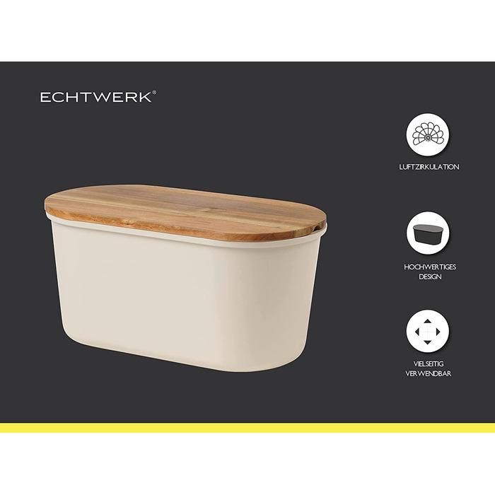 Хлібниця ECHTWERK FRESH з акацієвим кришкою-дошкою, 37×22×17 см, для 1 кг хліба, кремова