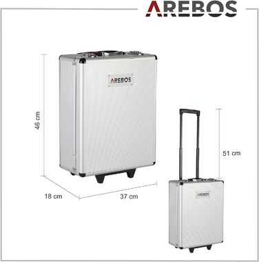 Набір інструментів Arebos 1200 предметів в алюмінієвому кейсі на колесах | Валіза для інструментів з 4 відділеннями та телескопічною ручкою | Майстерня, гараж, дім