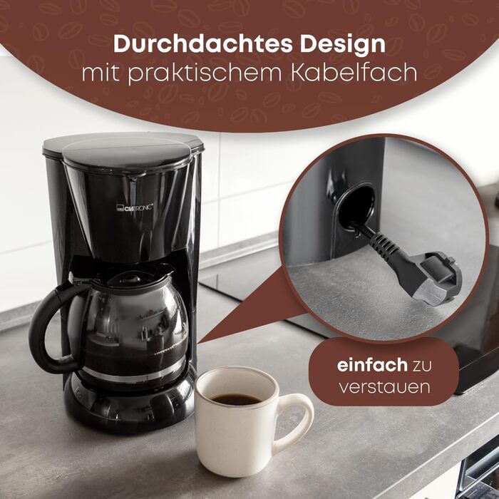 Кавоварка Clatronic KA 3473 чорна, 1,5 л, на 12-14 чашок, фільтр, захист від крапель, 900 Вт