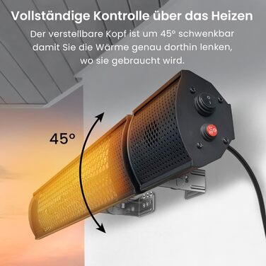 Інфрачервовий обігрівач Pro Breeze для тераси 2000W - електричний настінний обігрівач з пультом ДУ та 3 рівнями нагріву, IP65, вологозахист, чорний
