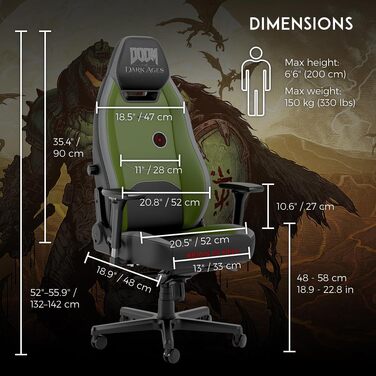 Ігрове крісло noblechairs Legend Doom: The Dark Ages Edition — ергономічний офісний стілець з підтримкою попереку, 4D-підлокітниками та шкіряним покриттям PU, до 150 кг