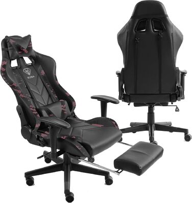 Ігрове крісло Gaming Chair з підставкою для ніг, ергономічними 4D-підлокітниками та регульованою підтримкою спини, офісне крісло для геймерів, колір: Чорний/Мілітарі-Рожевий