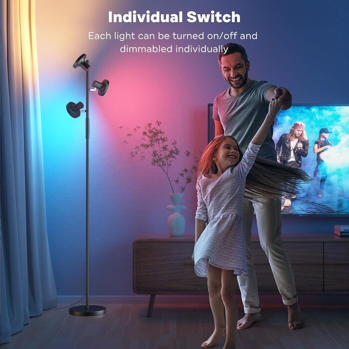 Торшер SIBRILLE 36W LED RGB з димером, 2500 Лм, з пультом і сенсорним керуванням, 2700K-6500K, 3-режими, сучасна лампа для вітальні, спальні, офісу, готелю, чорний