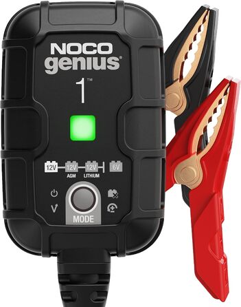 NOCO Genius1: Інтелектуальне зарядне пристрій для акумуляторів 1A 6V/12V - Автоматичний зарядний пристрій, десульфатор з захистом від перезаряду та температурною компенсацією – Для свинцево-кислотних та літієвих акумуляторів