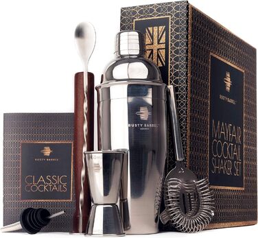 Набір для коктейлів Rusty Barrel Mayfair Original – коктейльний набір з аксесуарами та шейкером з нержавіючої сталі в подарунковій коробці, срібний
