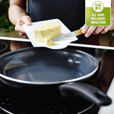 GreenPan Cambridge сковорода для тушкування з кришкою (24 см, 3,1 л), керамічне антипригарне покриття, без PFAS, для індукційних плит, придатна для миття в посудомийній машині, чорна