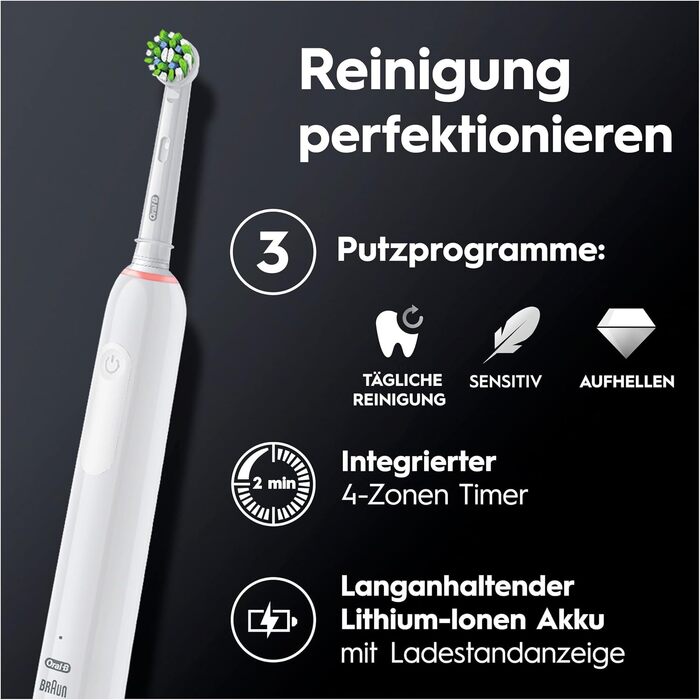 Електричні зубні щітки Oral-B Pro 3 3900, набір з 2 шт. та 3 насадками, 3 режими чищення, 360° контроль тиску, White/Black