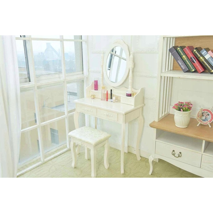 Туалетний столик з дзеркалом та пуфом Care Life, 40 x 75 x 147 см, білий