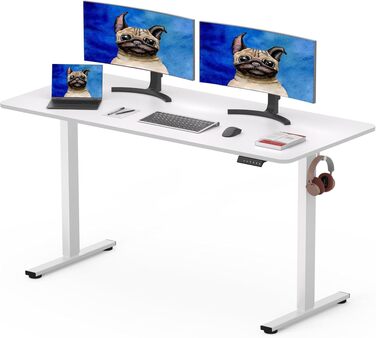 Електричний регульований стіл SANODESK з цільною стільницею 160x80 см, білий - з пам'яттю та гачком