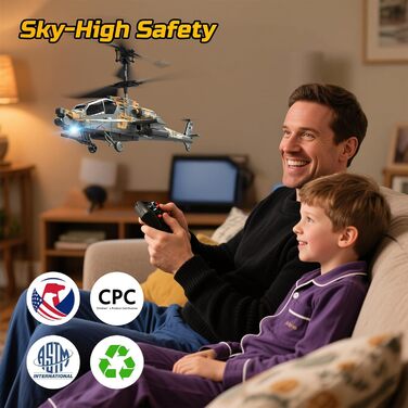 Радіокерований вертоліт DEERC Apache 2.4GHz, 2 акумулятори, 26 хв польоту, LED, стабілізація висоти, легкий старт, для приміщень, камуфляжний колір - ідеальний подарунок для хлопчиків