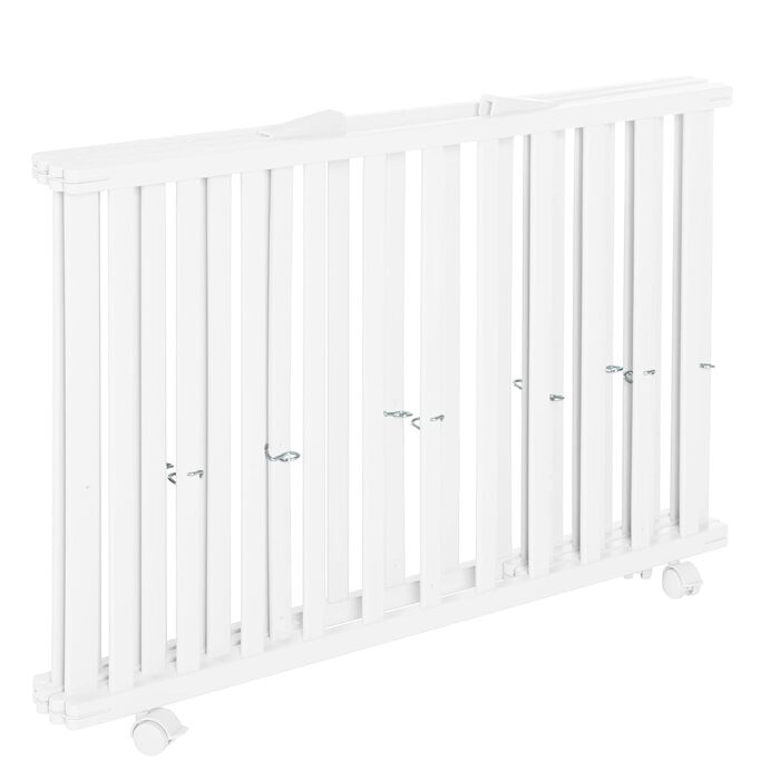 Дитячий манеж roba складаний, білий, дерево, з матрацом Little Stars, 74x100 см, компактний, на колесах
