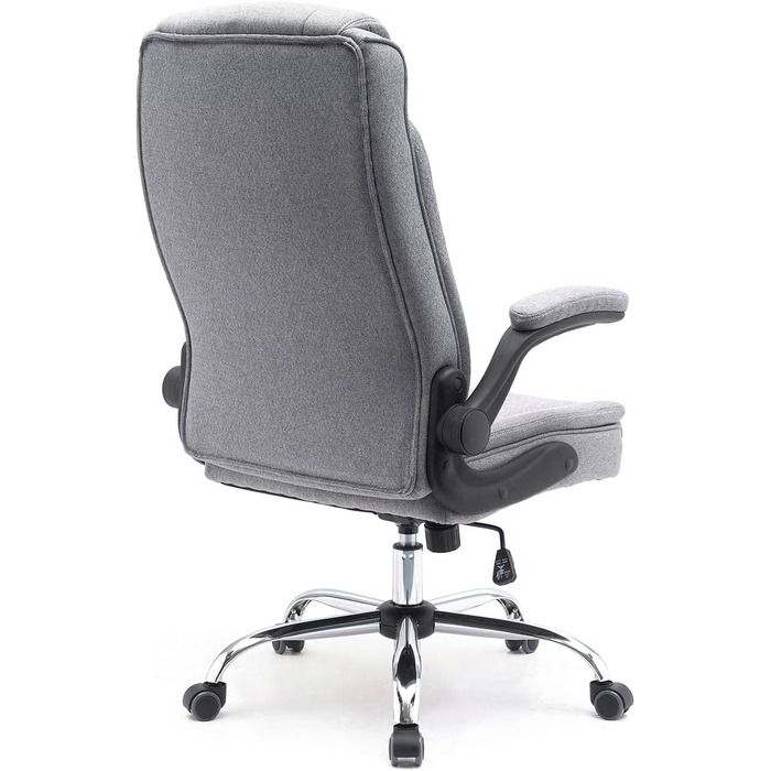 Ергономічне офісне крісло Superkancl COMFORTABLE, до 130 кг, сіре, з високою спинкою та відкидними підлокітниками