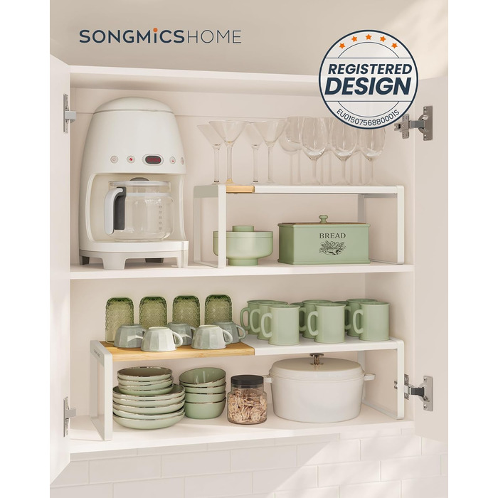 Набір висувних полиць для спецій SONGMICS HOME (2 шт), органайзер для кухні та шаф, стійка підставка для приправ, бежево-білий, KCS051N01