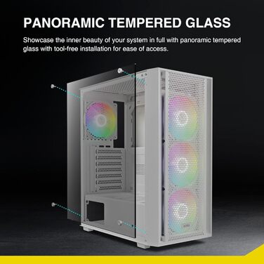 Ігровий корпус GAMDIAS Aura GC2 Elite ARGB ATX, білий, 4x120мм ARGB вентилятори, скляна бічна панель, Mesh-панель, синхронізація з материнською платою