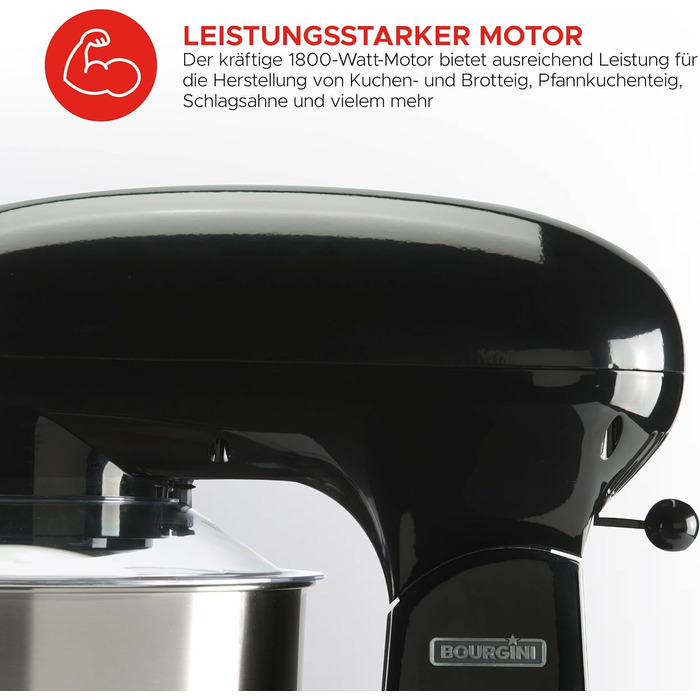 Кухонна машина BOURGINI Steel Kitchen Chef 5,5 л, 1800 Вт, ретро, чорна