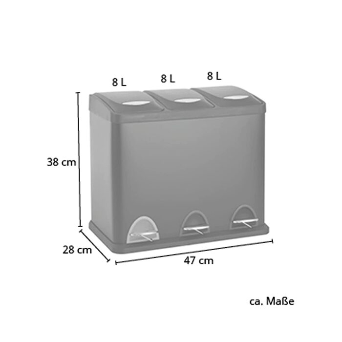 Сортувальний смітник SVITA TC3X8 24 л, 3 секції, педальний, сталевий, для кухні та ванної, білий