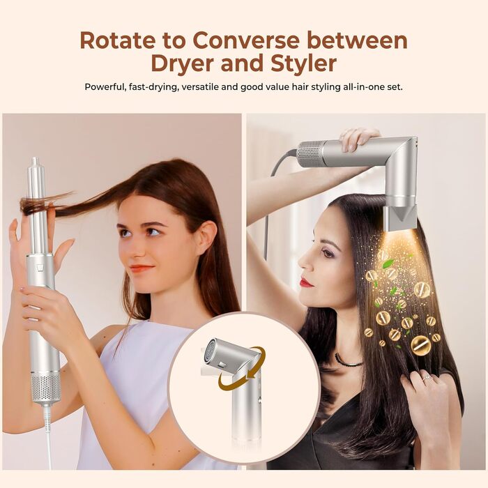 UKLISS Airstyler 5 в 1: Фен-щітка, стайлер для волосся з іонізацією та насадкою для кудрі (Золотий)