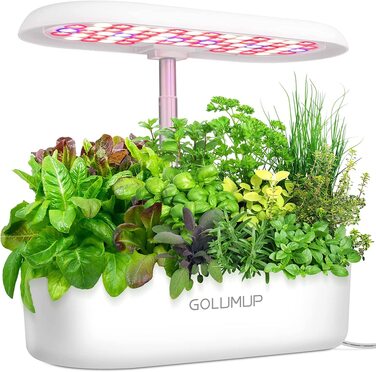 Smart Garden: Гідропонна система для вирощування зелені з LED лампою 26W та 12 капсулами. Регульована висота до 50 см.