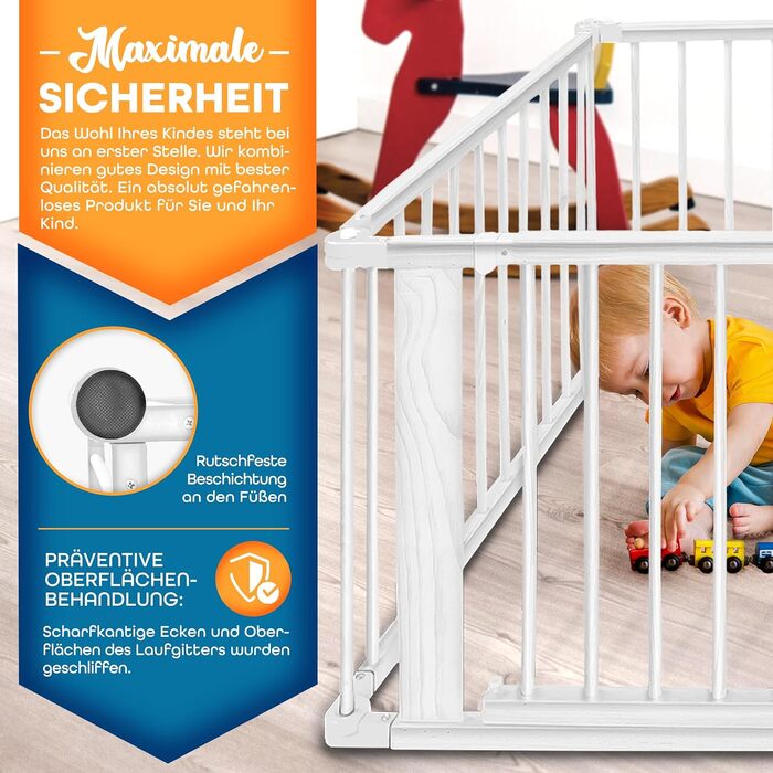 KIDUKU® Манеж для дітей 7,2 м XXL складаний з дверима, подвійний захист, 8 секцій, білий, огорожа для малюків